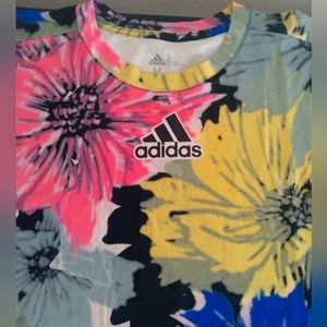 Adidas Girls Size Medium Splatter Print Yellow Pink Tee